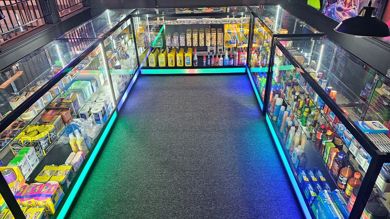 Glass showcase with LED lighting